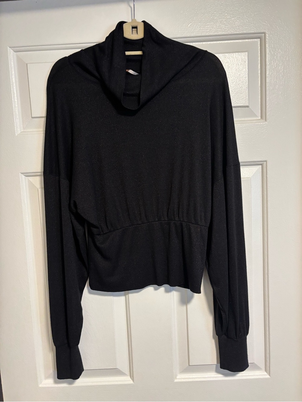 Free People Black Metallic Sparkle Cowl Neck Pullover